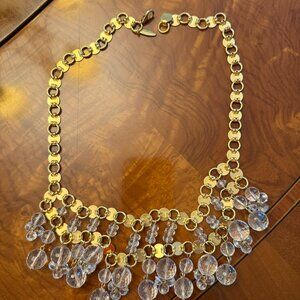 Wendy Mink Gold & Crystal Statement Necklace – Faceted Drop Fringe